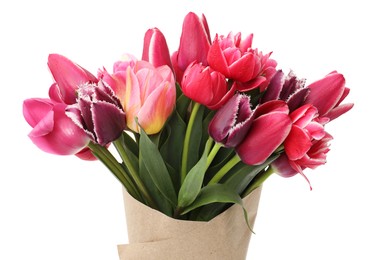 Photo of Bouquet of beautiful tulips isolated on white