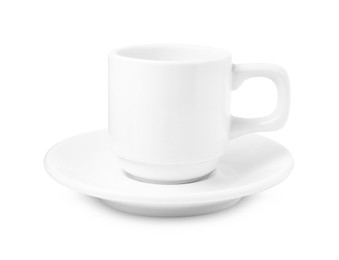 Photo of Coffee cup and saucer isolated on white