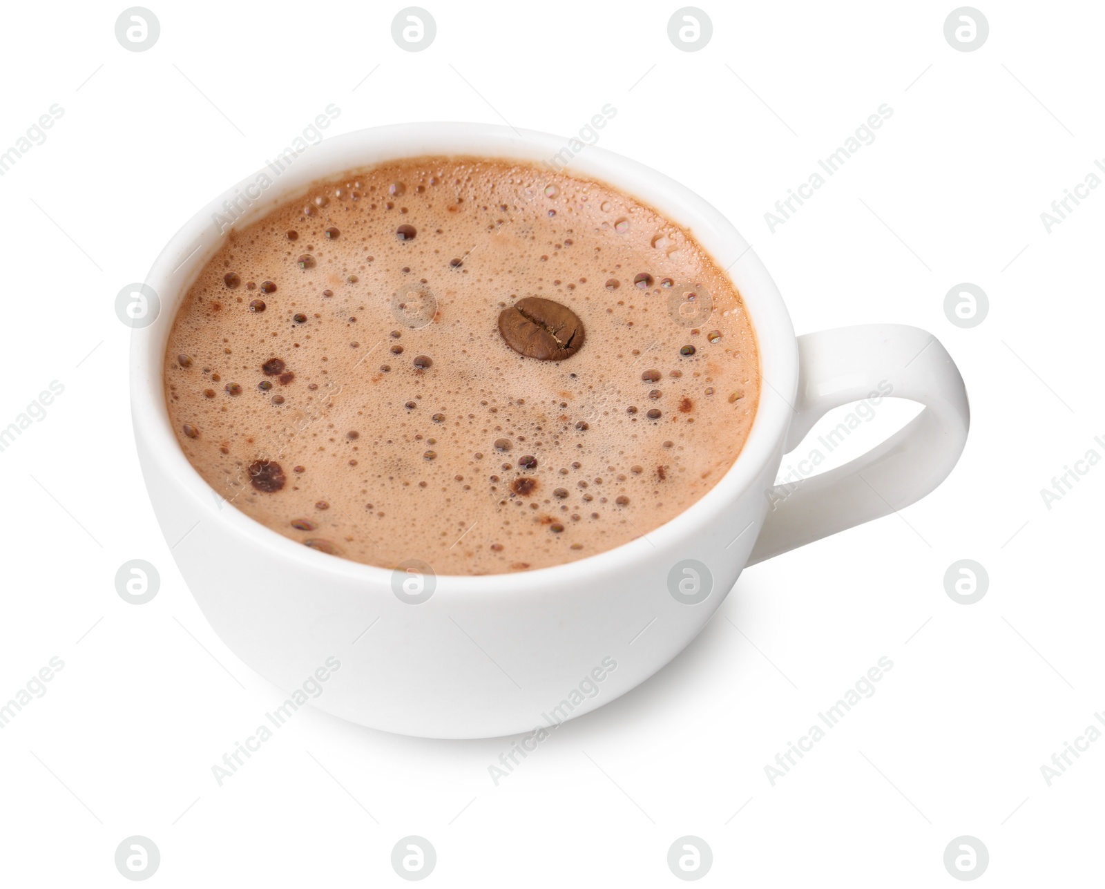 Aromatic coffee in cup isolated on white Photo of Aromatic coffee in cup isolated on white