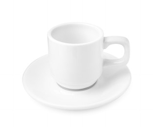 Photo of Coffee cup and saucer isolated on white