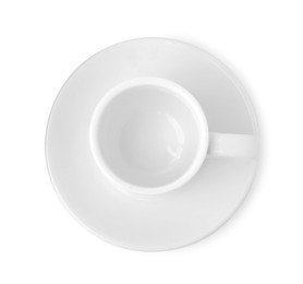 Photo of Cup and saucer isolated on white, top view