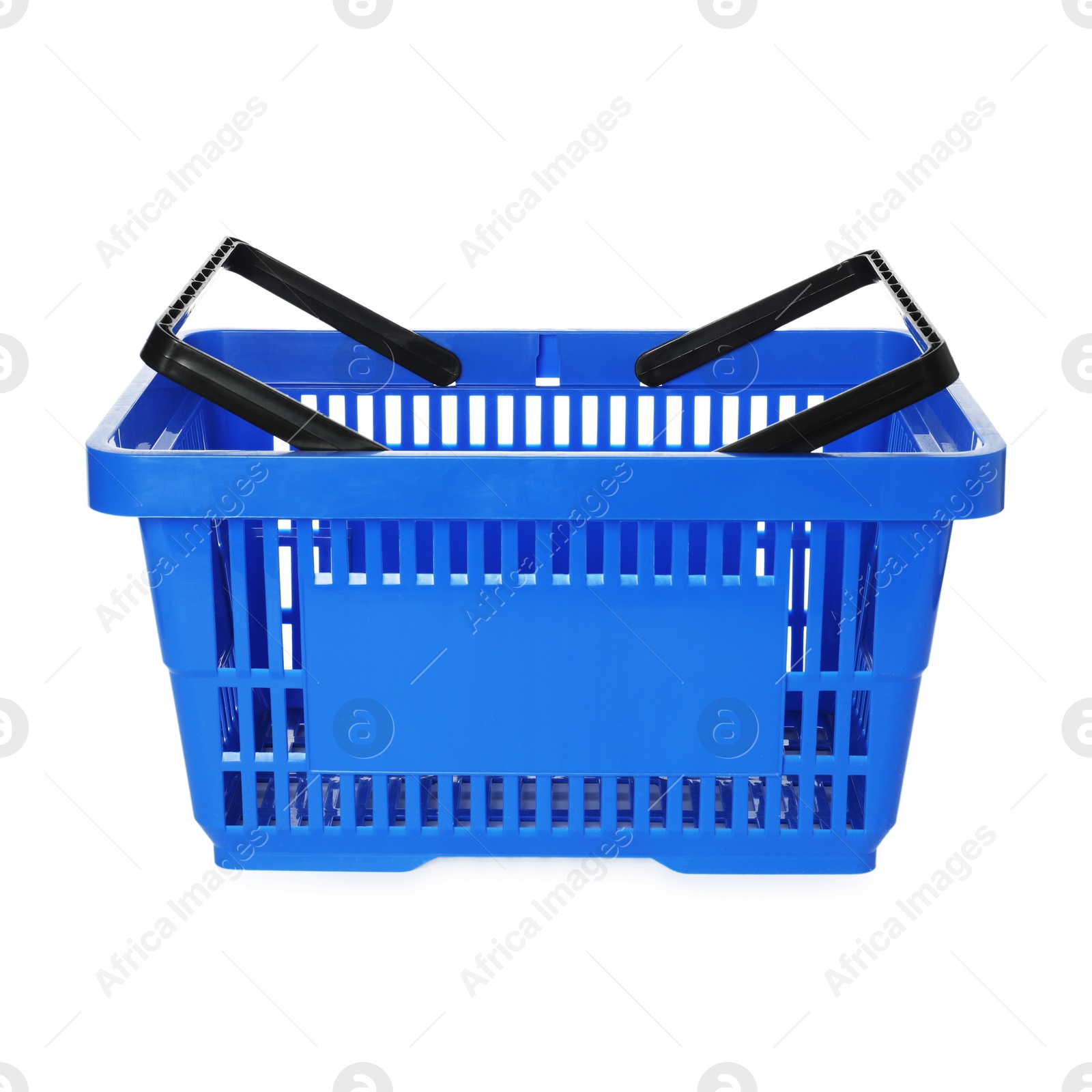 One blue shopping basket isolated on white Photo of One blue shopping basket isolated on white