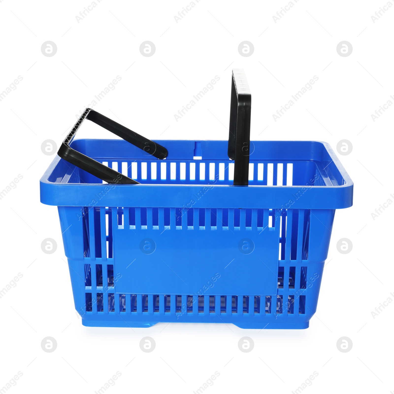 One blue shopping basket isolated on white Photo of One blue shopping basket isolated on white