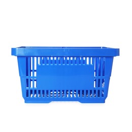 Photo of One blue shopping basket isolated on white
