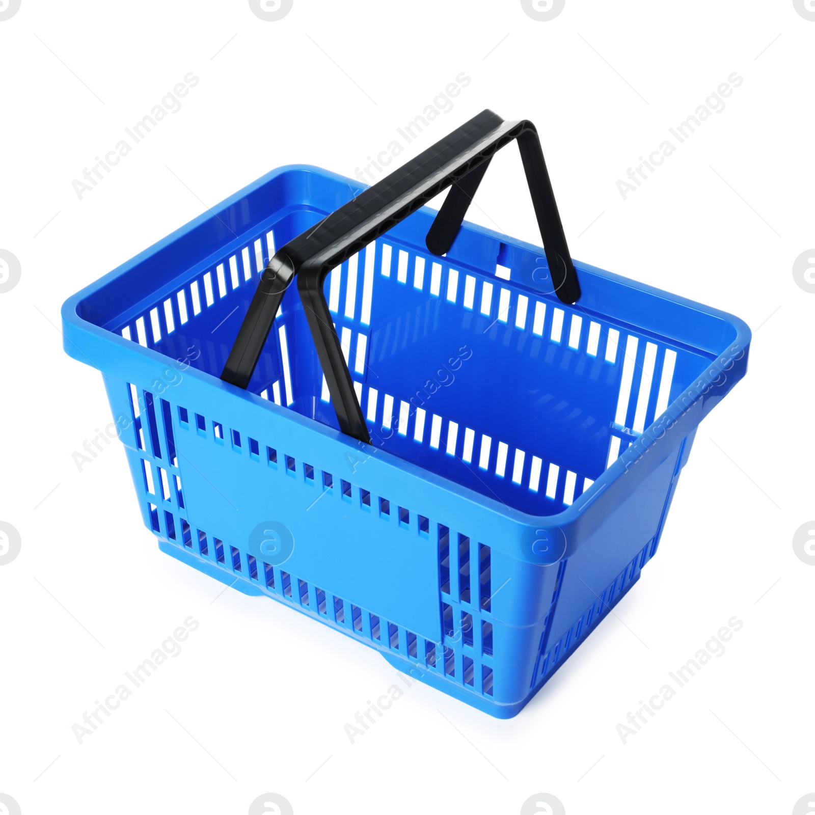 One blue shopping basket isolated on white Photo of One blue shopping basket isolated on white
