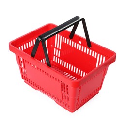 Photo of One red shopping basket isolated on white