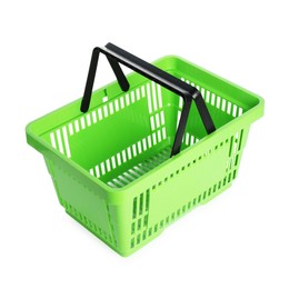 Photo of One green shopping basket isolated on white