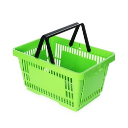 Photo of One green shopping basket isolated on white