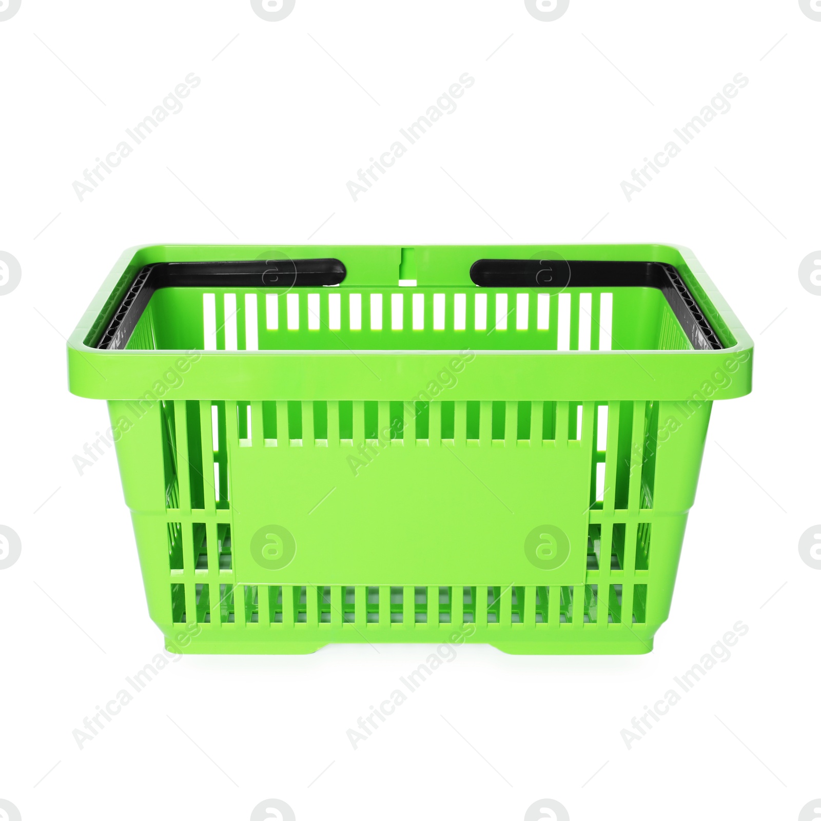 One green shopping basket isolated on white Photo of One green shopping basket isolated on white