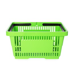 Photo of One green shopping basket isolated on white