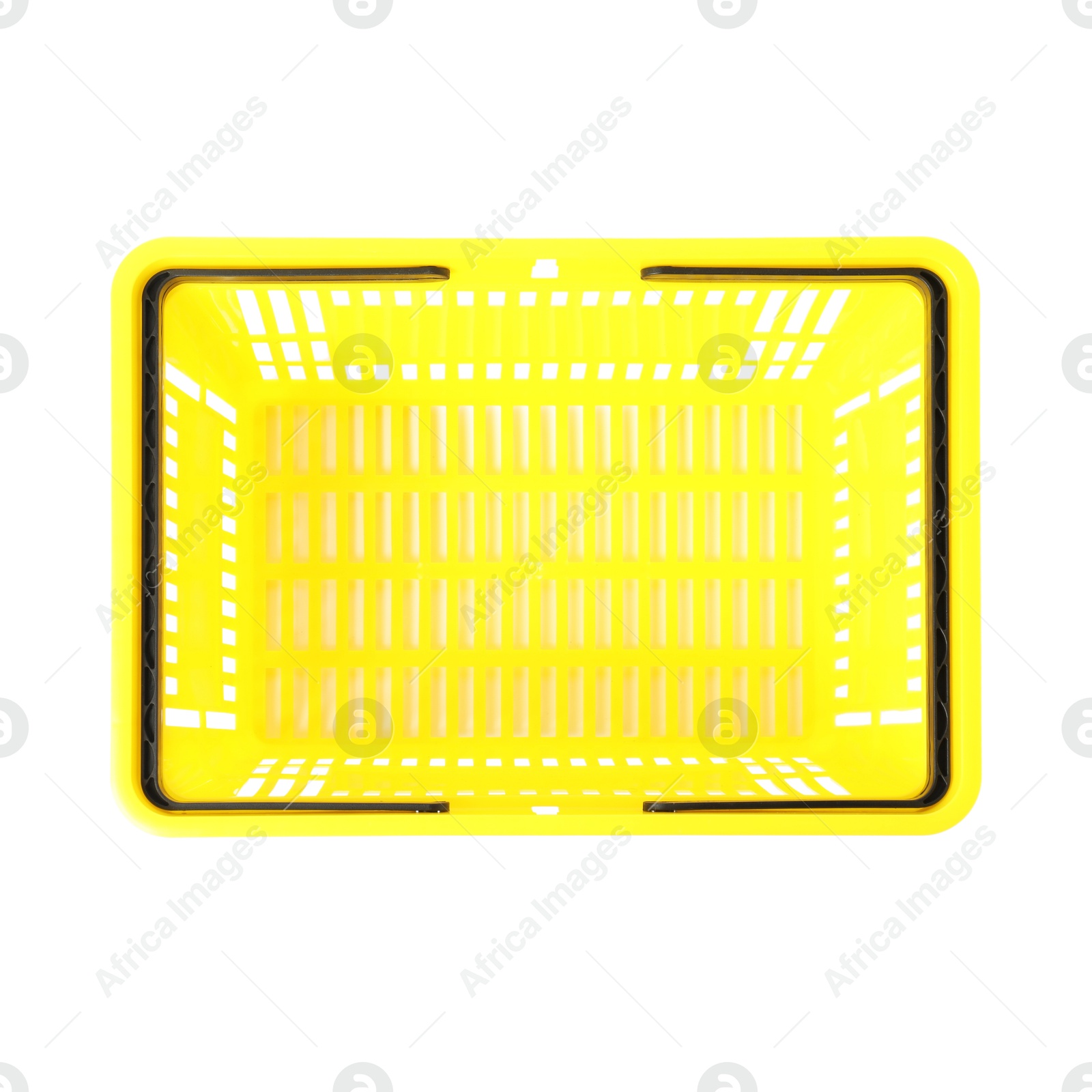One yellow shopping basket isolated on white, top view Photo of One yellow shopping basket isolated on white, top view