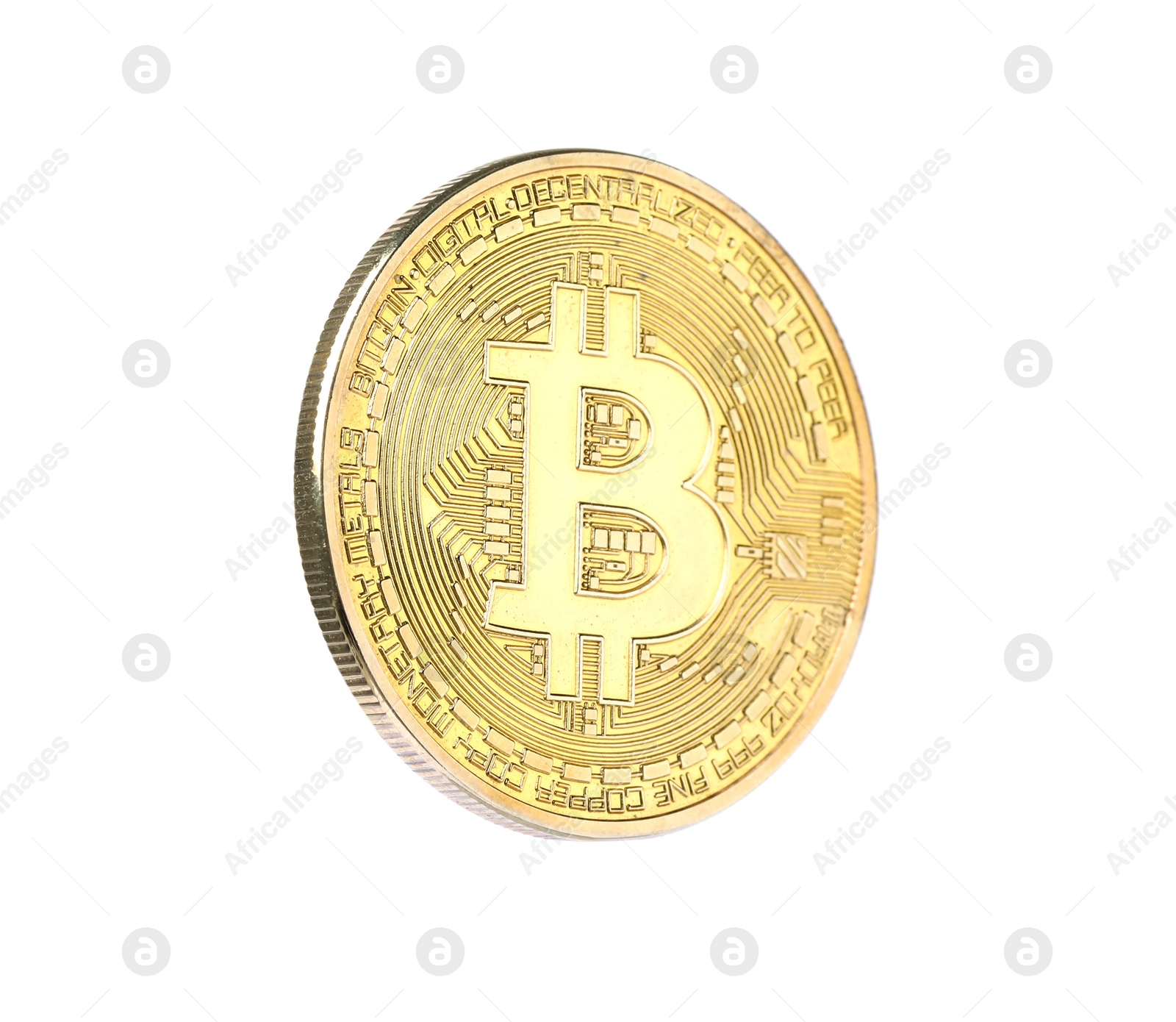Cryptocurrency. One golden bitcoin isolated on white Photo of Cryptocurrency. One golden bitcoin isolated on white