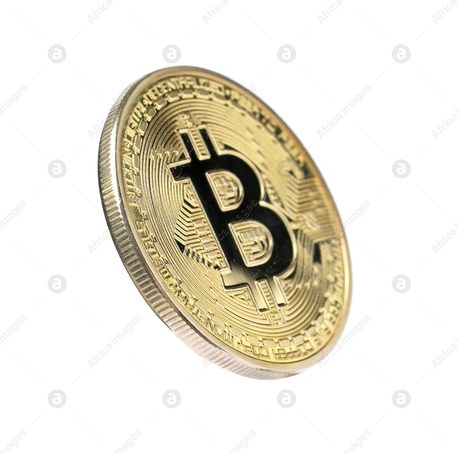 Cryptocurrency. One golden bitcoin isolated on white Photo of Cryptocurrency. One golden bitcoin isolated on white