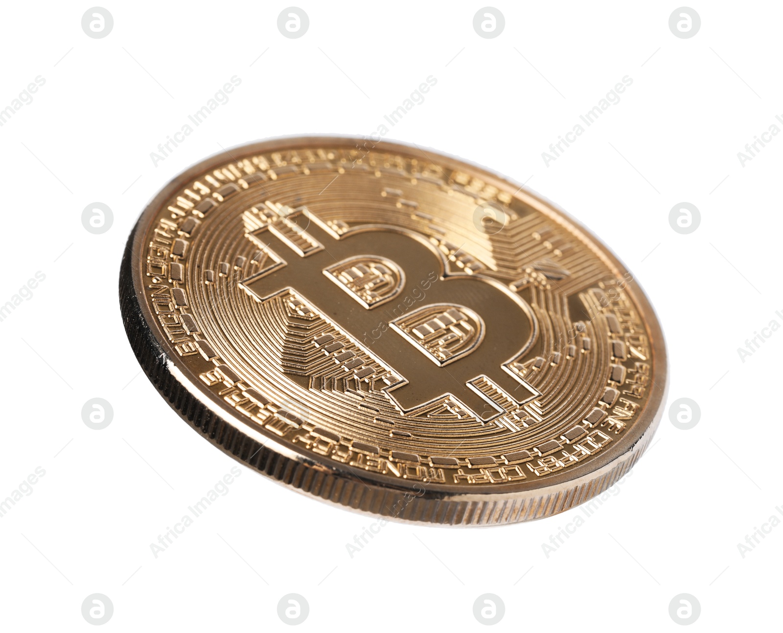 Cryptocurrency. One golden bitcoin isolated on white Photo of Cryptocurrency. One golden bitcoin isolated on white