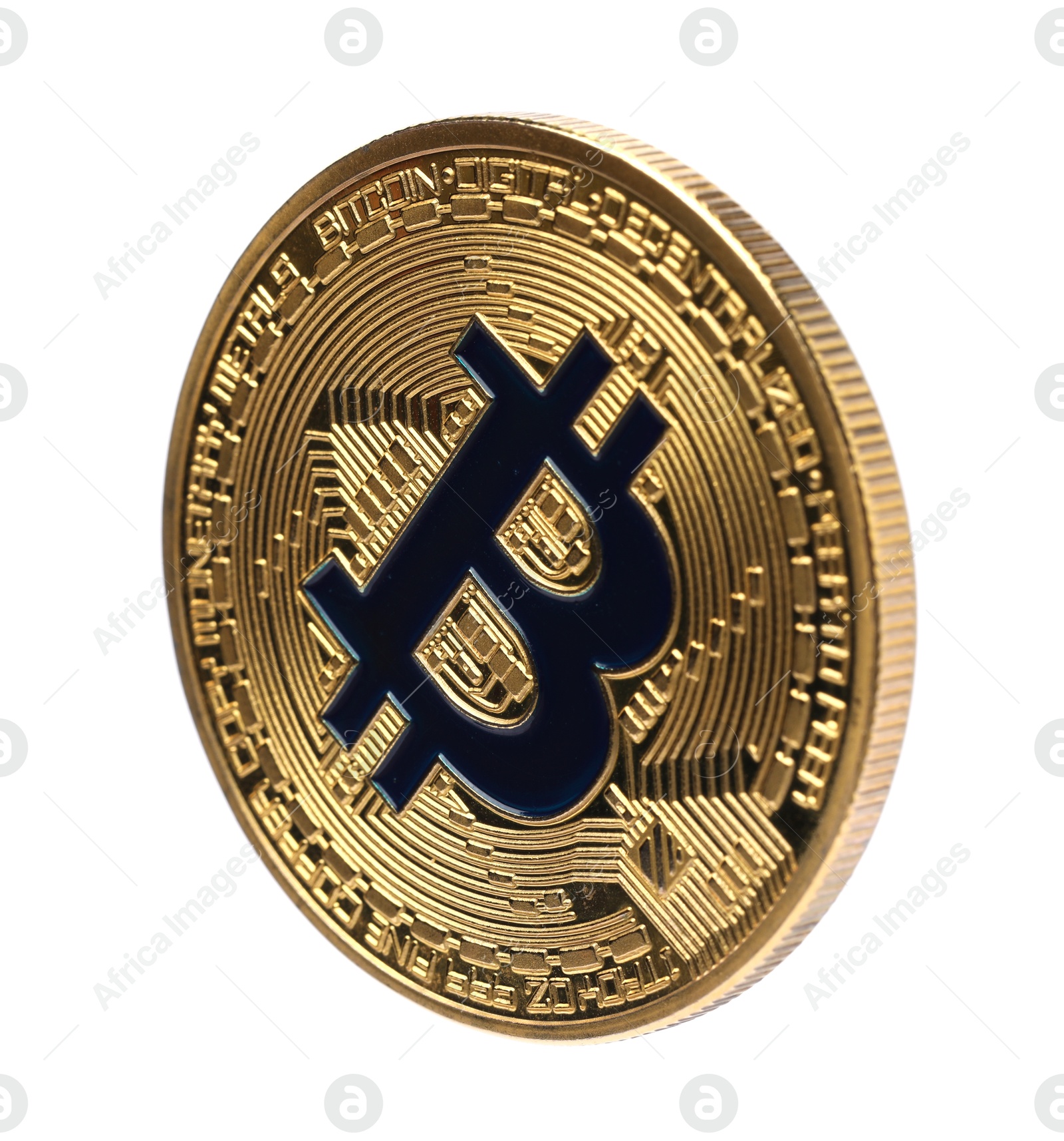 Cryptocurrency. One golden bitcoin isolated on white Photo of Cryptocurrency. One golden bitcoin isolated on white