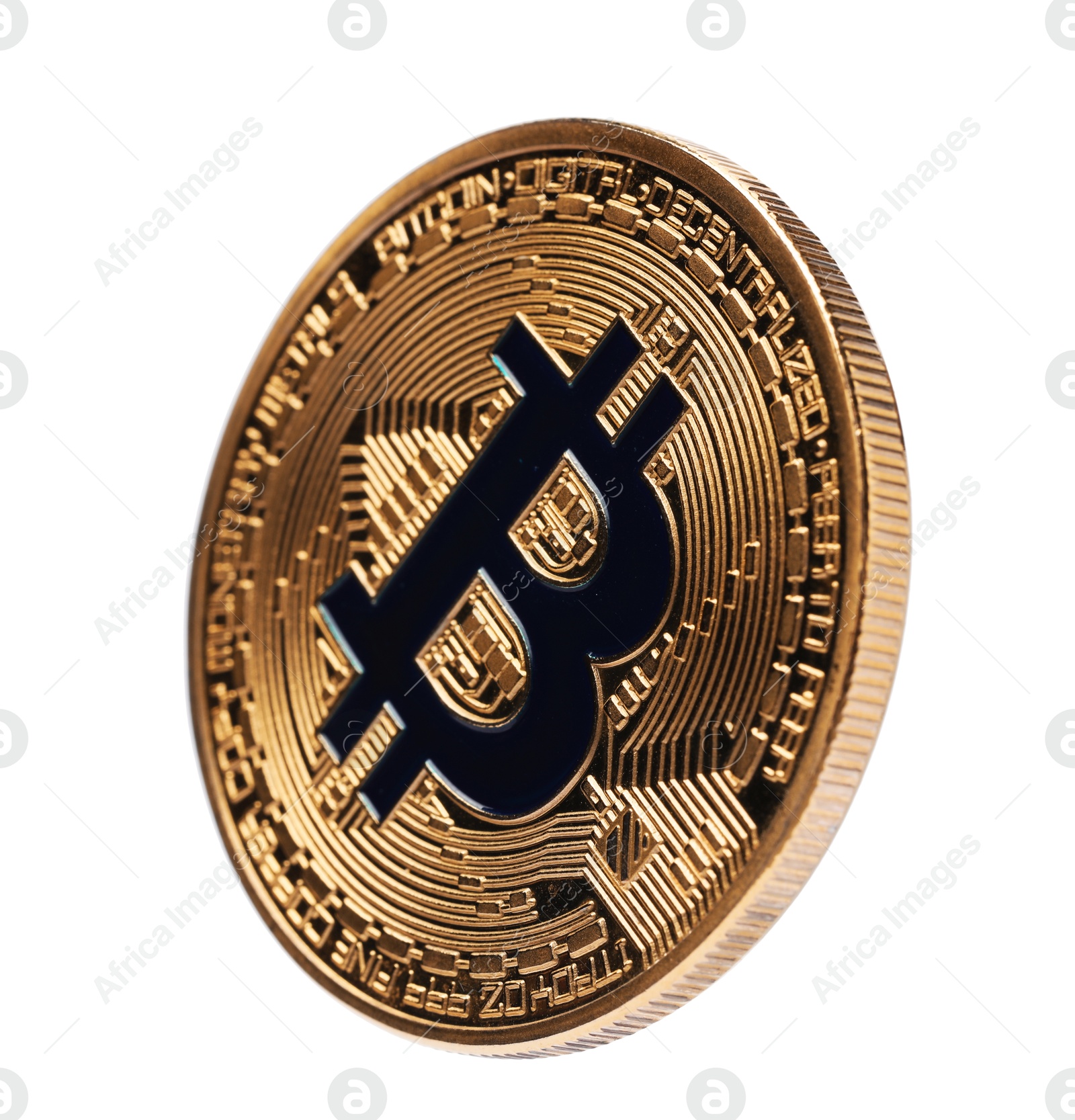 Cryptocurrency. One golden bitcoin isolated on white Photo of Cryptocurrency. One golden bitcoin isolated on white