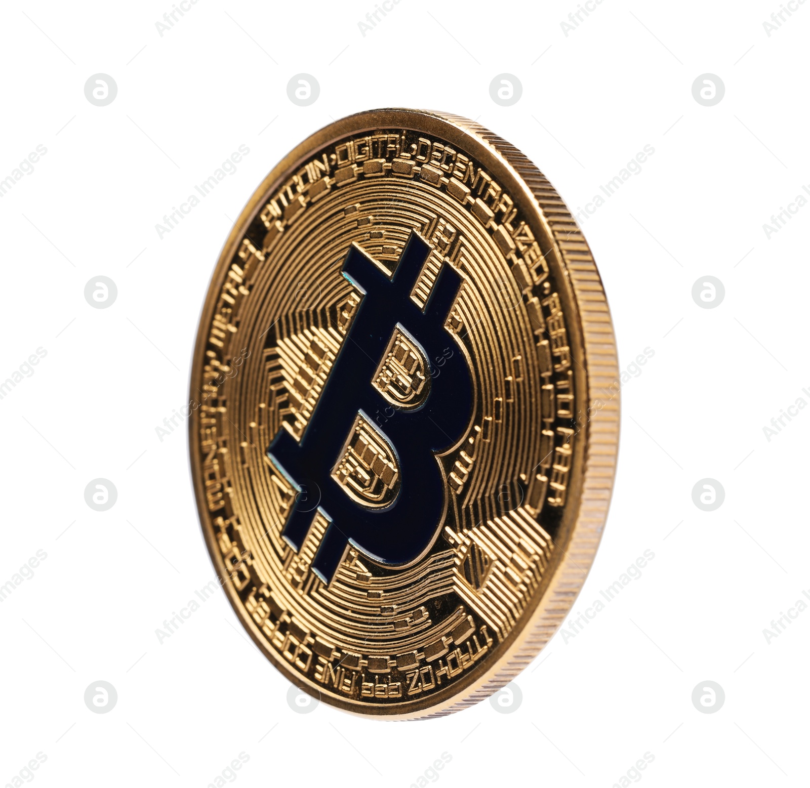 Cryptocurrency. One golden bitcoin isolated on white Photo of Cryptocurrency. One golden bitcoin isolated on white