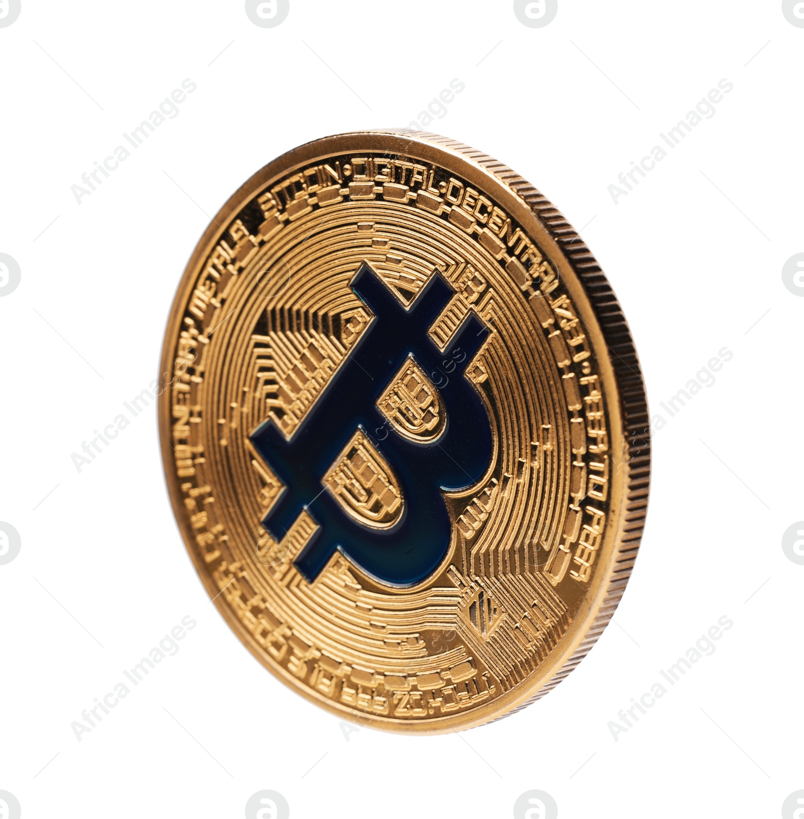 Cryptocurrency. One golden bitcoin isolated on white Photo of Cryptocurrency. One golden bitcoin isolated on white