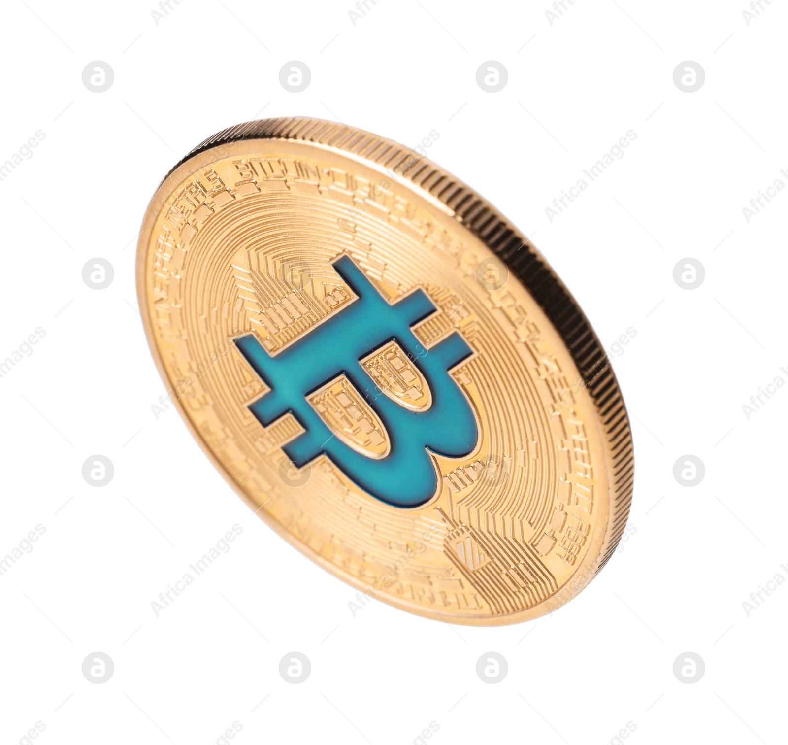 Cryptocurrency. One golden bitcoin isolated on white Photo of Cryptocurrency. One golden bitcoin isolated on white