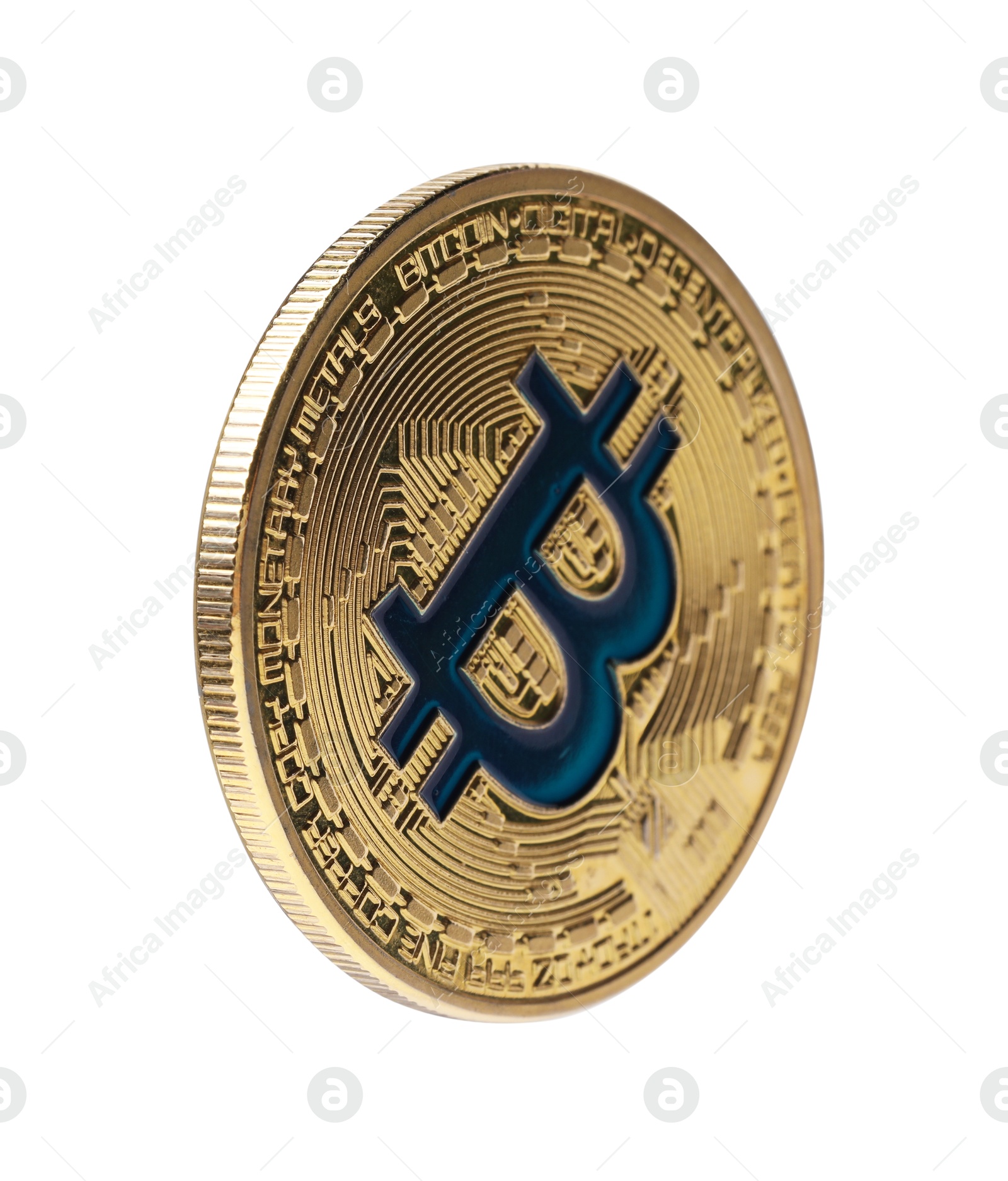 Cryptocurrency. One golden bitcoin isolated on white Photo of Cryptocurrency. One golden bitcoin isolated on white