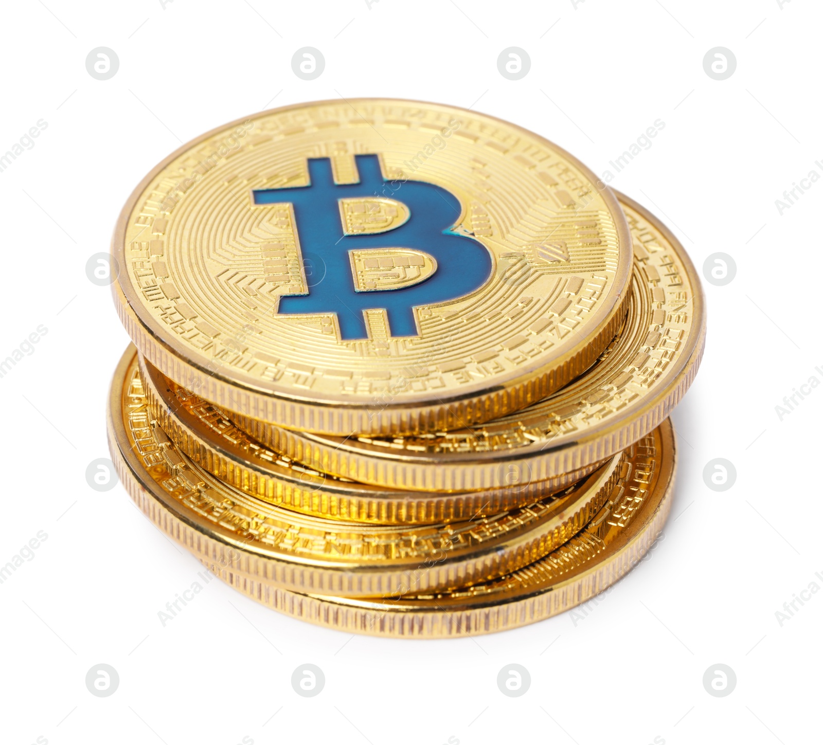 Cryptocurrency. Many golden bitcoins isolated on white Photo of Cryptocurrency. Many golden bitcoins isolated on white