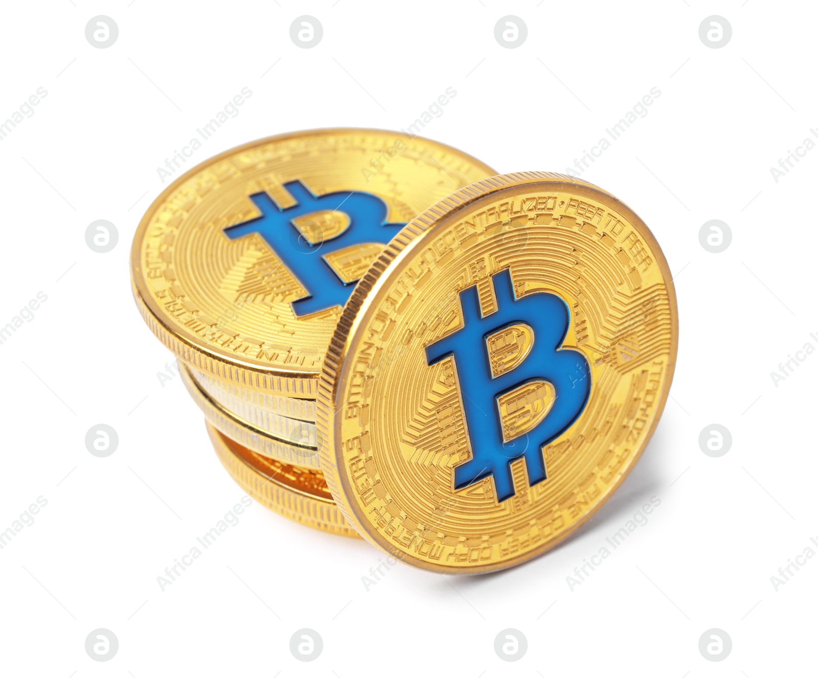 Cryptocurrency. Many golden bitcoins isolated on white Photo of Cryptocurrency. Many golden bitcoins isolated on white