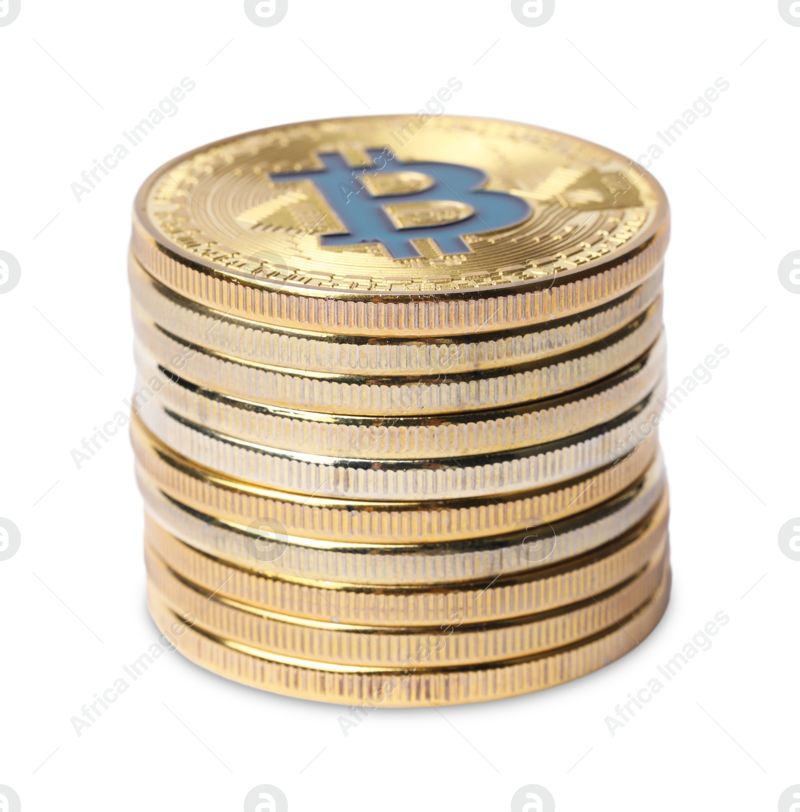 Cryptocurrency. Many golden bitcoins isolated on white Photo of Cryptocurrency. Many golden bitcoins isolated on white