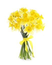 Photo of Bouquet of beautiful daffodils isolated on white