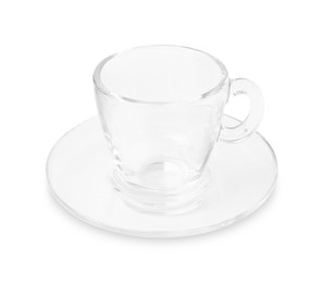 Photo of One empty glass cup isolated on white