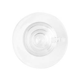 Photo of One empty glass cup isolated on white, top view