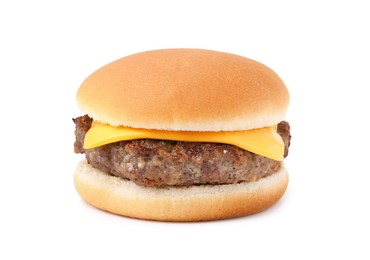 Photo of One cheeseburger with tasty patty isolated on white