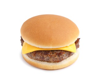 Photo of One cheeseburger with tasty patty isolated on white