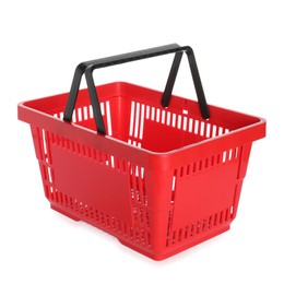 Photo of One red shopping basket isolated on white