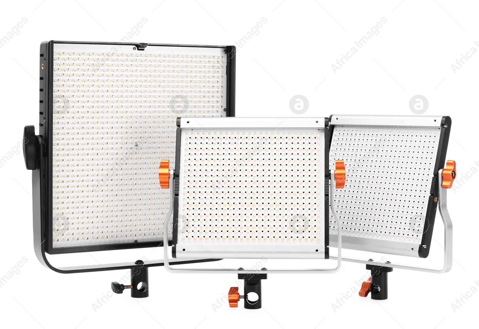 Professional lighting equipment. LED lamps isolated on white Photo of Professional lighting equipment. LED lamps isolated on white
