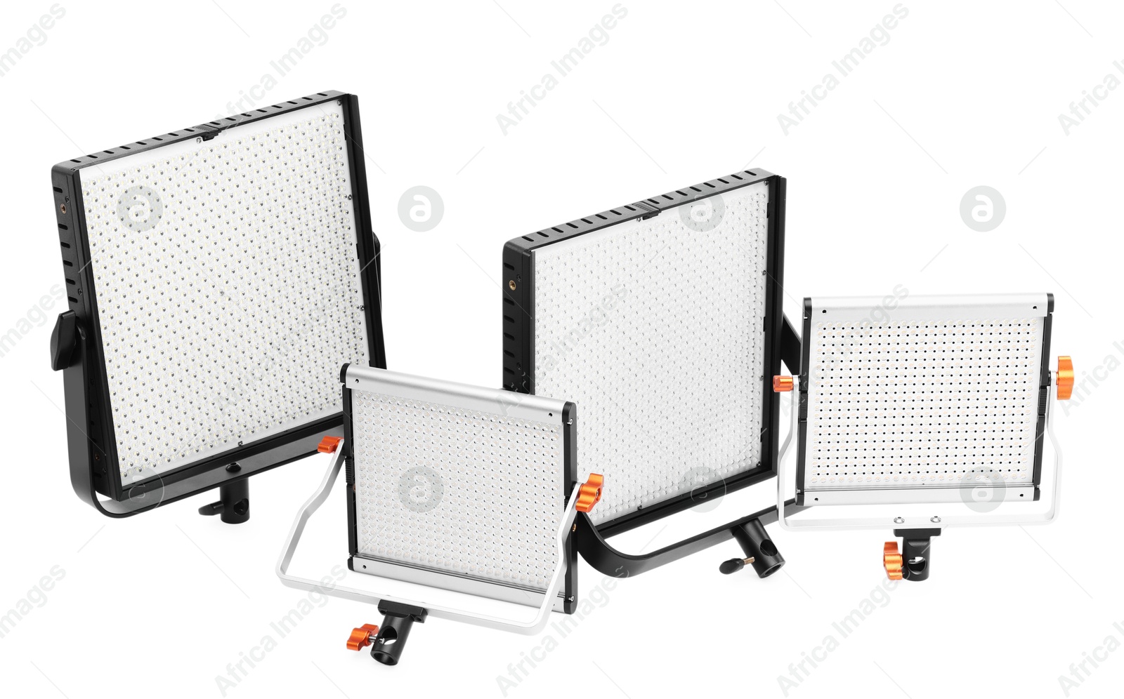 Professional lighting equipment. LED lamps isolated on white Photo of Professional lighting equipment. LED lamps isolated on white