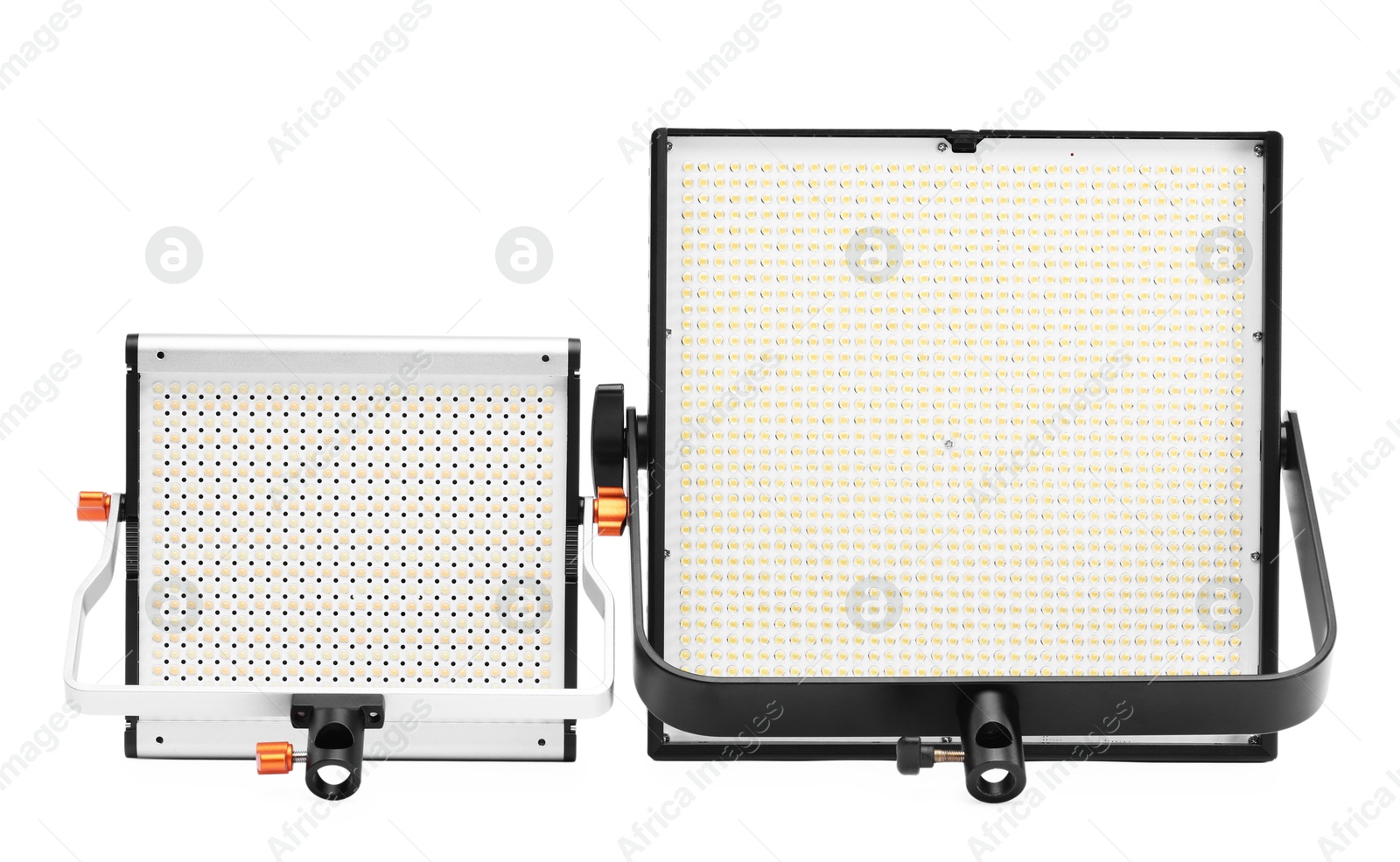 Professional lighting equipment. LED lamps isolated on white Photo of Professional lighting equipment. LED lamps isolated on white