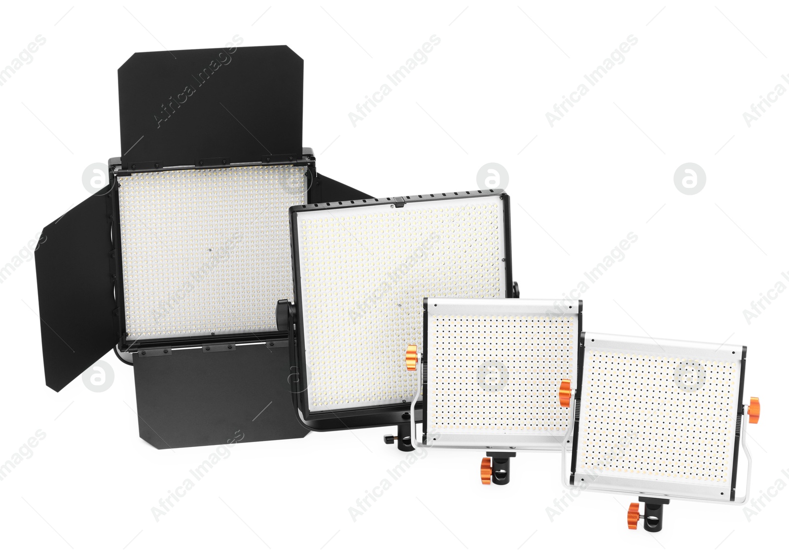Professional lighting equipment. LED lamps isolated on white Photo of Professional lighting equipment. LED lamps isolated on white