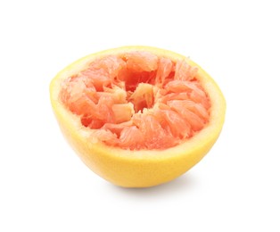 Photo of Half of squeezed grapefruit isolated on white