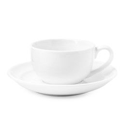 Photo of Coffee cup and saucer isolated on white