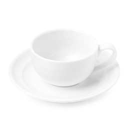 Photo of Coffee cup and saucer isolated on white