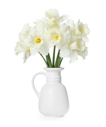 Photo of Beautiful daffodils in vase isolated on white