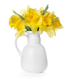 Photo of Yellow daffodils in vase isolated on white