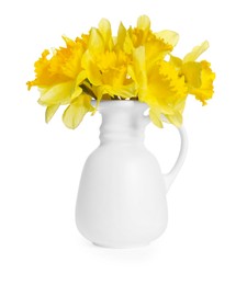 Photo of Yellow daffodils in vase isolated on white