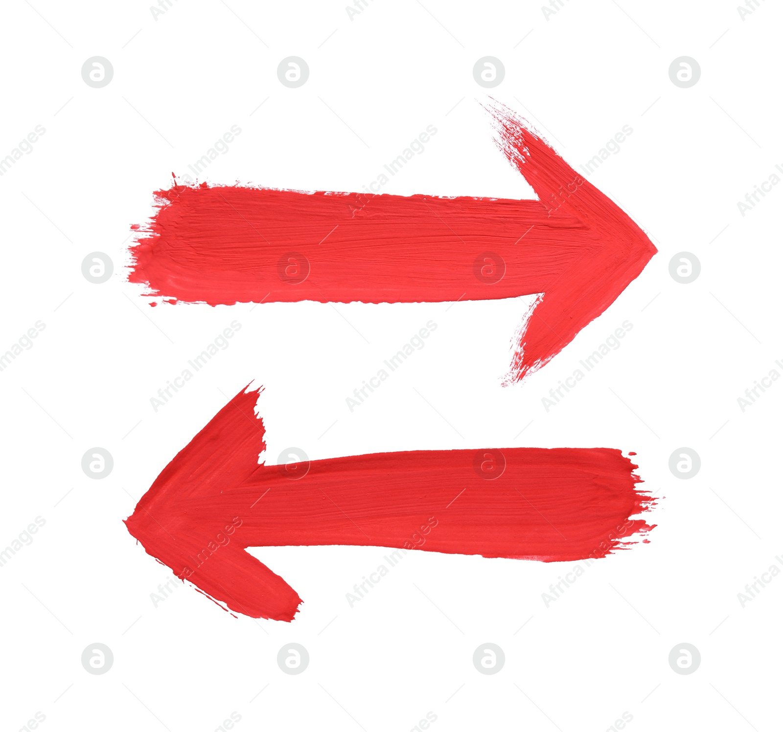 Two red arrows pointing in different directions on white background Image of Two red arrows pointing in different directions on white background