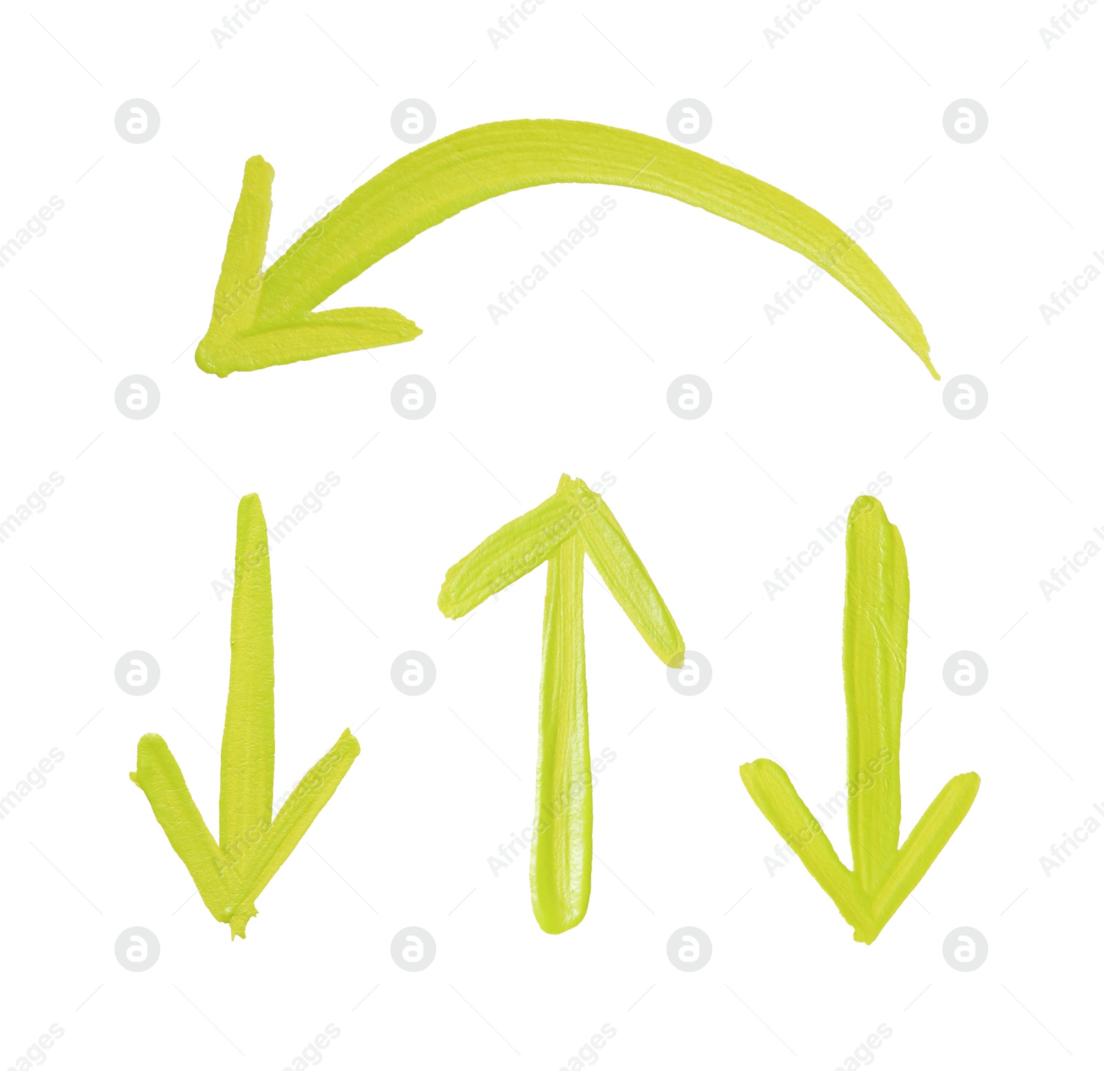 Image of Four yellowish-green arrows isolated on white, collection