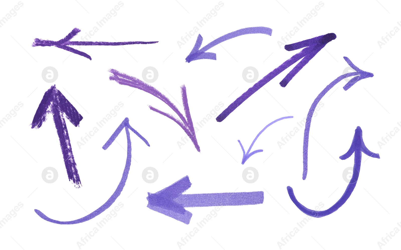 Image of Set of blue violet arrows isolated on white