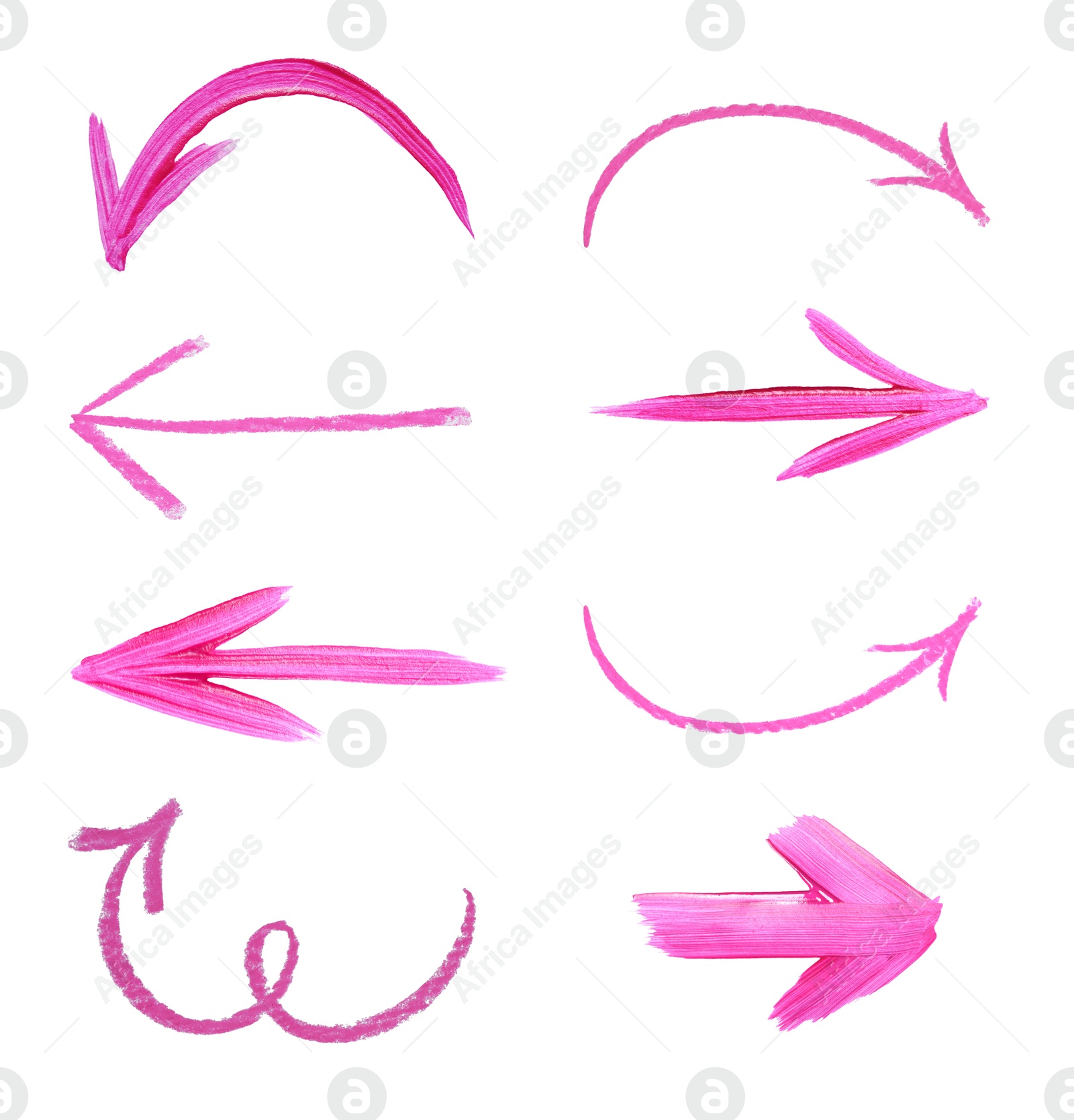Image of Set of pink arrows isolated on white