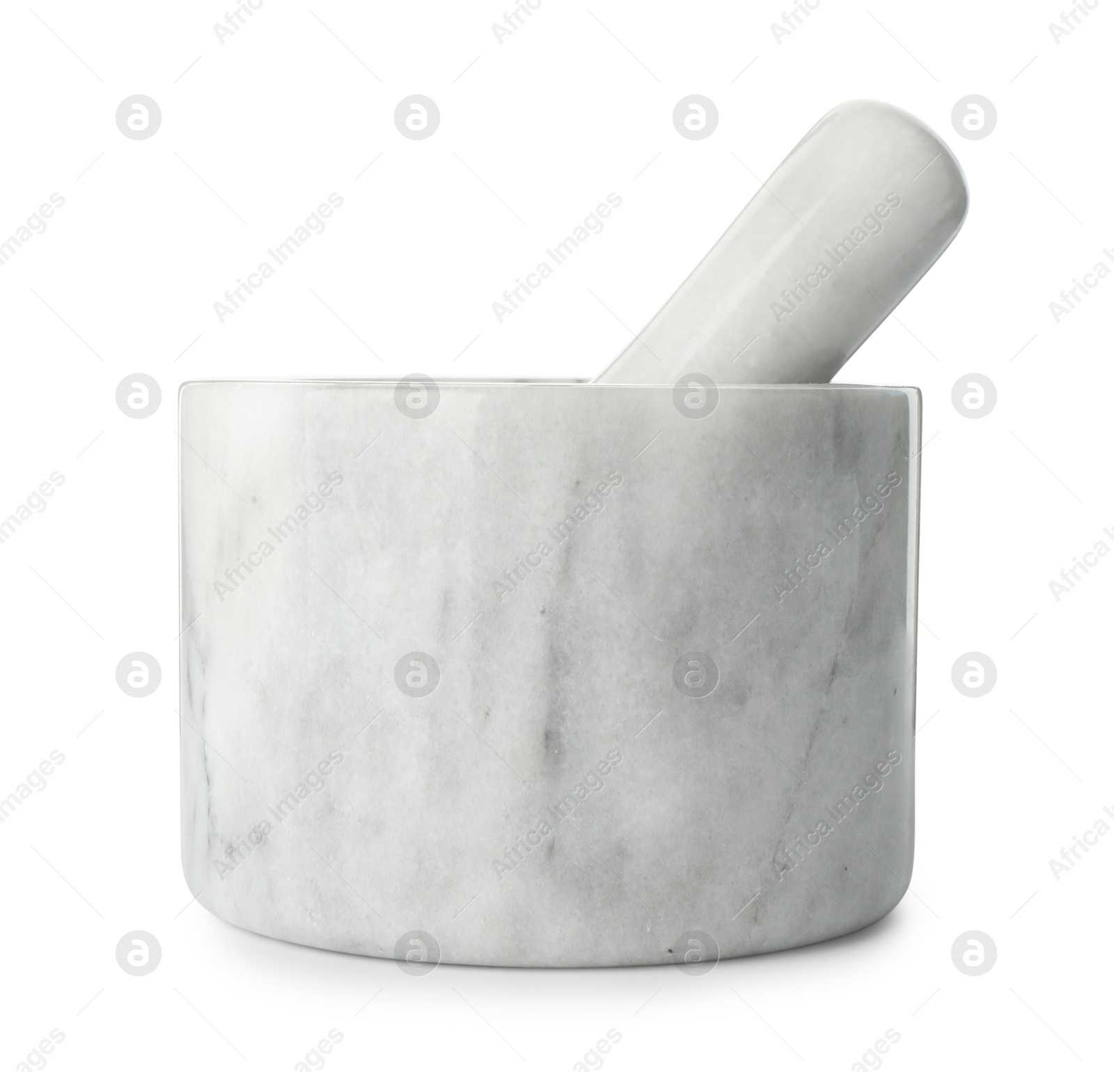 Marble mortar with pestle isolated on white Photo of Marble mortar with pestle isolated on white