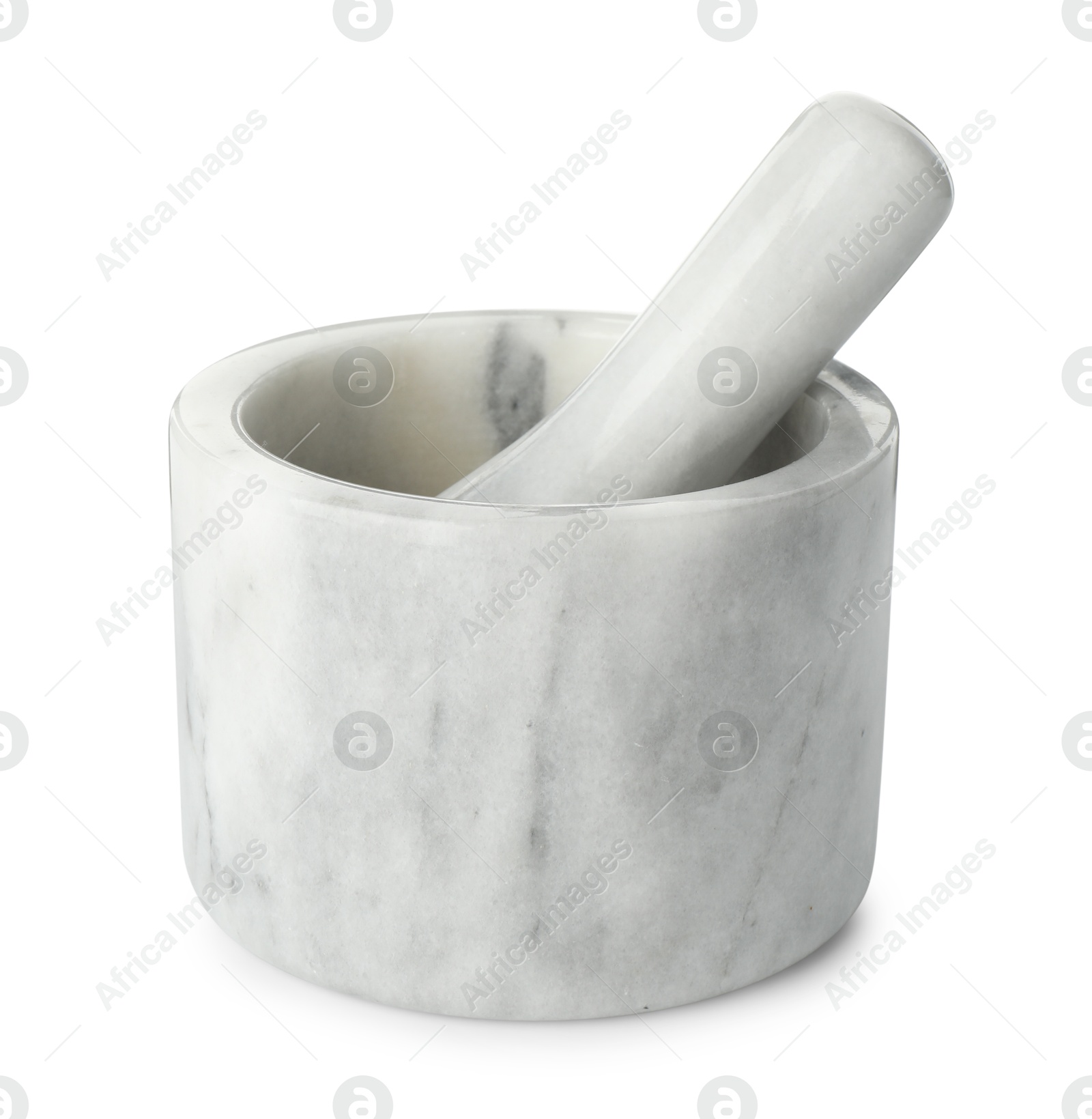 Marble mortar with pestle isolated on white Photo of Marble mortar with pestle isolated on white
