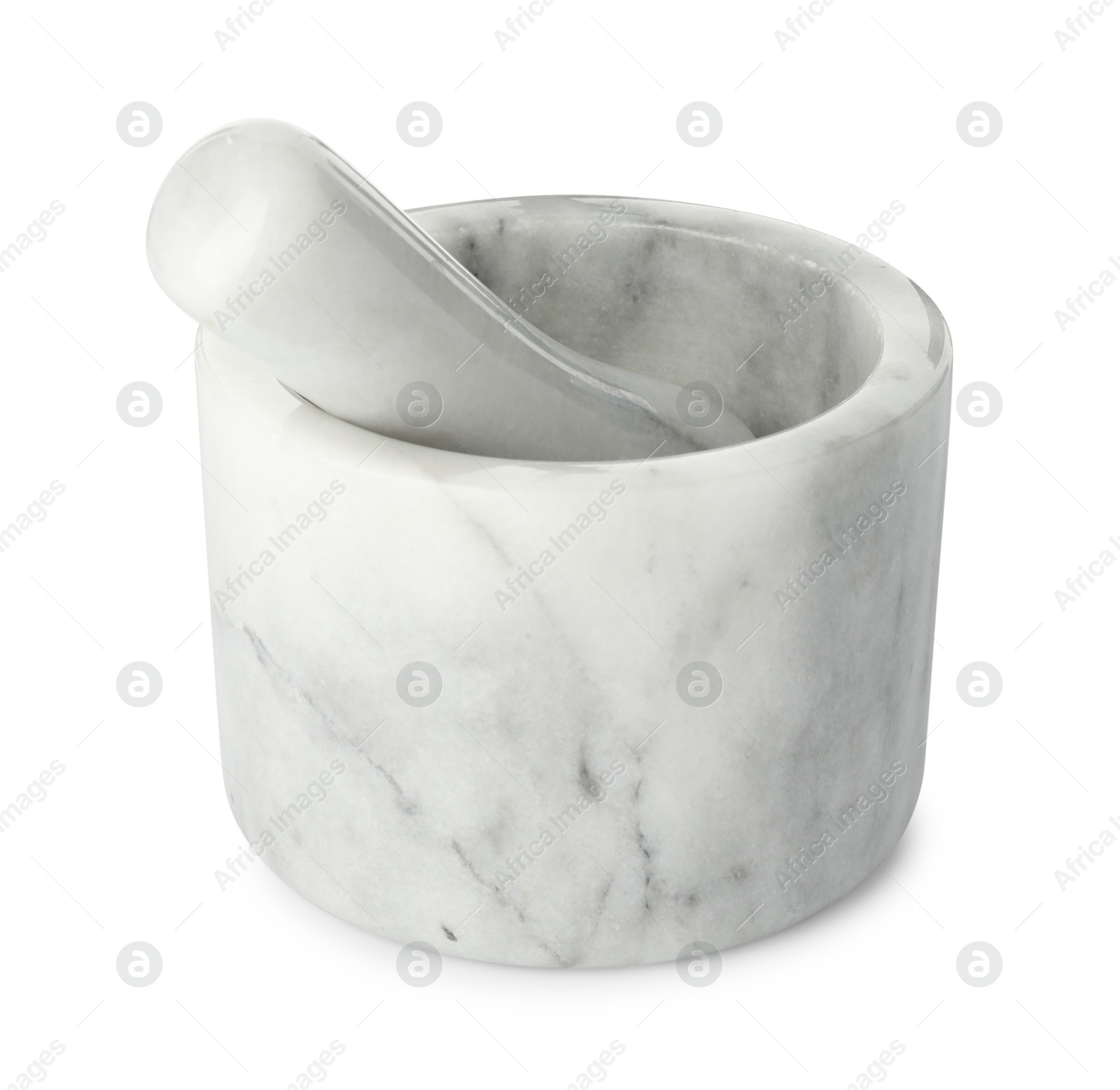 Marble mortar with pestle isolated on white Photo of Marble mortar with pestle isolated on white